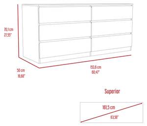 Commode Asteria Blanc - Bois manufacturé - Matière plastique - 154 x 70 x 50 cm