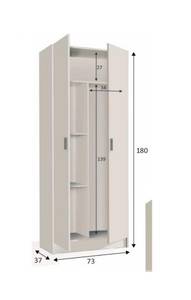 Schrank mit 2 Türen Weiß - Holzwerkstoff - Kunststoff - 37 x 180 x 73 cm