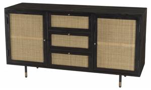 Buffet noir 3 tiroir 2 portes cannage Noir - En partie en bois massif - 45 x 80 x 150 cm