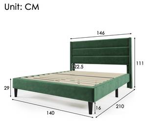 Polsterbett mit Matratze Zoey Grün - Breite: 146 cm - Mit Kopfteil - Mit Lattenrost & Matratze