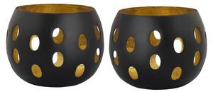 Teelichthalter 2-teilig Florina Schwarz - Gold - Metall - 13 x 9 x 13 cm