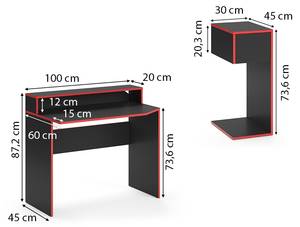 Computertisch Kron Schwarz/Rot Set 2 Tiefe: 60 cm