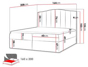 Boxspringbett Lindos Schwarz - Breite: 164 cm