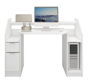 Schreibtisch mit Schublade 123x90cm Weiß Weiß