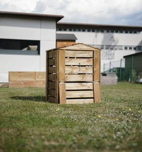 Composteur avec trappes - CABANE Marron - Bois manufacturé - 60 x 80 x 60 cm