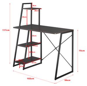 Bureau Aalborg Etagères de Rangement Noir - Bois manufacturé - 102 x 117 x 50 cm