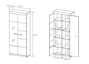 Armoire vitrine LINK 80 LED Beige - Bois manufacturé - Matière plastique - 80 x 194 x 37 cm