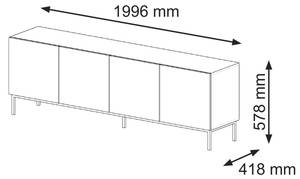 Tv lowboard RAVENNA B RTV200 4D Schwarz - Weiß