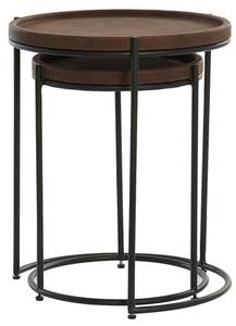 Table d'appoint JAIRO lot de 2 Marron - Cuir véritable - 53 x 46 x 53 cm