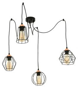 Lustre suspension GALAXY Noir - Cuivre - Gris métallisé - 25 x 34 x 22 cm - Nb d'ampoules : 4