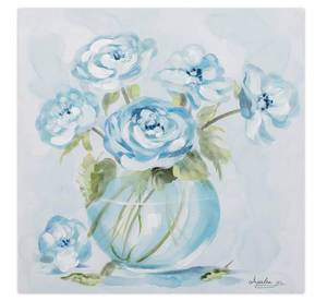 Tableau peint Poetry and Flowers Bleu - Blanc - Bois massif - Textile - 60 x 60 x 4 cm