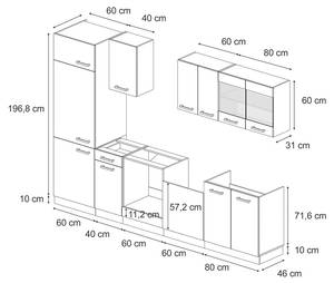 Küchenzeile R-Line 300cm ohne AP Anthrazit - Hochglanz Schwarz