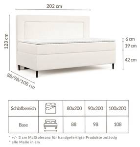 Boxspringbett Alba Creme - H2 - Tiefe: 88 cm