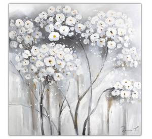 Tableau peint Innocence blanche Noir - Gris - Blanc - Bois massif - Textile - 80 x 80 x 4 cm