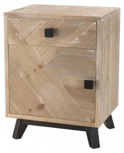 Chevet 1 tiroir 1 porte Beige - En partie en bois massif - 36 x 61 x 46 cm