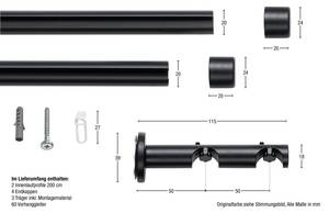 Gardinenstange Coro 2 lfg. Schwarz - Breite: 200 cm