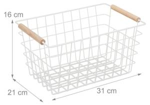 Drahtkorb mit Holzgriffen 2er Set Hellbraun - Weiß