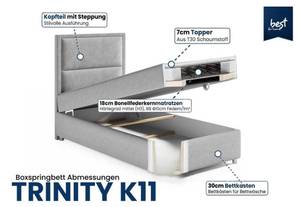 BOXSPRINGBETT mit Bettkasten Trinity K11 Grau - Tiefe: 70 cm