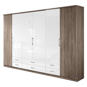 Armoire à portes pliantes Arona Imitation chêne de la Havane / Blanc brillant - 226 cm - 5 portes