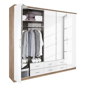 Armoire à portes pliantes Ellwangen Imitation chêne de San Remo / Blanc brillant - 226 x 212 cm - 5 portes