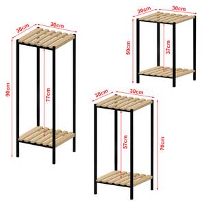 Ensemble de 3 étagères Pelkosenniemi Noir - Marron - Métal - Bois massif - Bois/Imitation - 30 x 90 x 30 cm