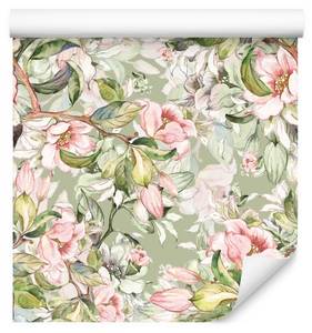 Papier Peint Fleurs FEUILLES Plantes Marron - Gris - Vert - Blanc - Papier - Textile - 53 x 1000 x 1000 cm