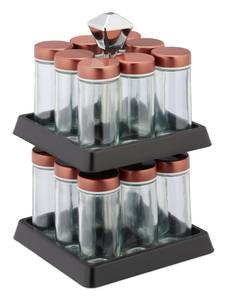 Drehbares Gewürzregal mit 16 Gläsern Schwarz - Glas - Metall - Kunststoff - 16 x 26 x 16 cm