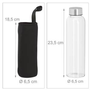 2er Set Trinkflasche 500 ml Schwarz - Silber - Glas - Metall - Kunststoff - 7 x 24 x 7 cm