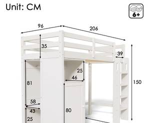 Hochbett GownZoom Ⅰ Weiß - Holzwerkstoff - Massivholz - Holzart/Dekor - 96 x 150 x 206 cm