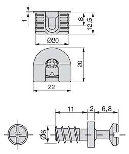 Haken und Bolzen für Regale 20er-Set Höhe: 8 cm