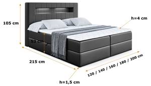 Boxspringbett - ORGOL Hochglanz Schwarz - Breite: 160 cm - H3