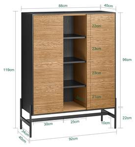 Sideboard HFSB04-SCH Schwarz - Holzwerkstoff - Metall - 92 x 119 x 40 cm