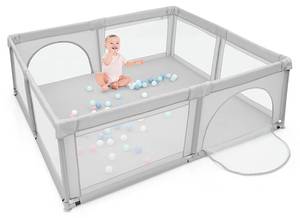 Baby Laufstall mit 50 Spielbällen Grau - Textil - 186 x 68 x 206 cm