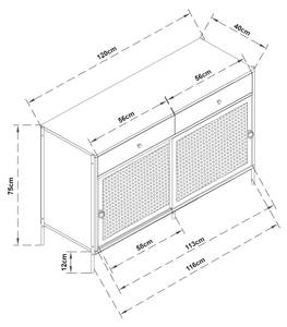 Meuble TV Tysnes Noir - Marron - Bois manufacturé - Métal - 40 x 75 x 120 cm