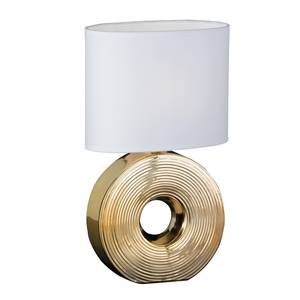 Tafellamp Eye geweven stof/keramiek - 1 lichtbron - Wit/goudkleurig - Breedte: 22 cm