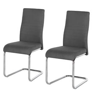 Chaise cantilever Claras Tissu - Gris - Lot de 2