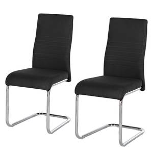 Chaise cantilever Claras Tissu - Noir - Noir - Lot de 2