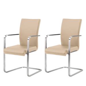 Chaises cantilever Fizz (lot de 2) Cuir véritable / Acier inoxydable - Beige - Avec accoudoirs