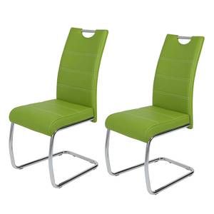 Chaise cantilever La Paz Imitation cuir / Métal - Chrome - Vert pomme - Lot de 2