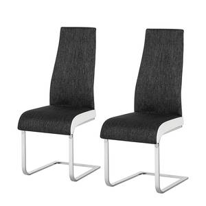 Chaises cantilever Marcia (lot de 2) Tissu noire / Imitation cuir blanc