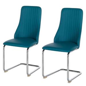 Chaises cantilever Mialena (lot de 2) Imitation cuir - Bleu pétrole