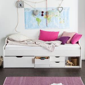 Lit multi-rangements Paulina Pin massif - Blanc verni