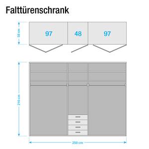 Armoire Torino Chêne partiellement massif - Chêne - Largeur : 250 cm - 5 portes - Sans cadre passepartout - Sans éclairage