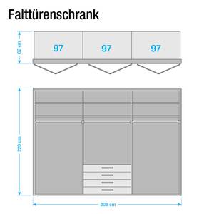 Armoire Torino Chêne partiellement massif - Chêne - Largeur : 300 cm - 6 portes - Avec cadre passepartout - Avec éclairage