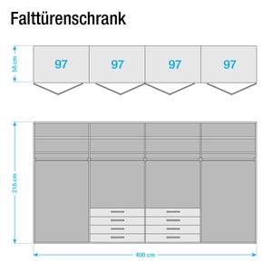 Funktionsschrank Torino Eiche teilmassiv - Eiche - Breite: 400 cm - 8 Türen - Ohne Passepartoutrahmen - Ohne Beleuchtung