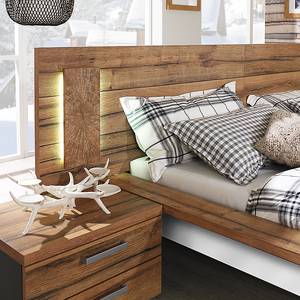 Lit futon Davos II Tête de lit large - Imitation chêne sauvage / Blanc - 140 x 200cm - Avec éclairage