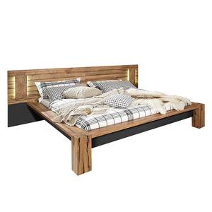 Lit futon Davos II Tête de lit large - Imitation chêne sauvage / Graphite - 160 x 200cm - Avec éclairage