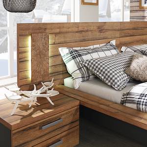 Bed Davos II smal hoofdeinde - wild eikenhouten look/grafiet - 180 x 200cm - Met verlichting