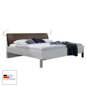 Futonbett Jive I Alpinweiß/Kunstleder Havanna - 180 x 200cm - Höhe: 217 cm - Mit Beleuchtung