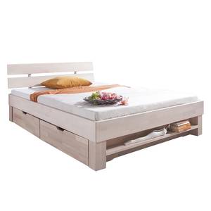 Lit futon Julia tiroir de lit en option Hêtre massif - Blanchi - 180 x 200cm - 2 tiroirs de lit et étagère
